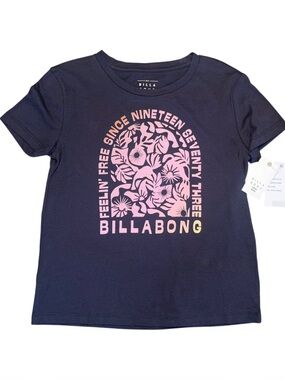 Billabong Black Sands Tee Shirt Surf Floral Graphic Logo Girls Large NWT Pink